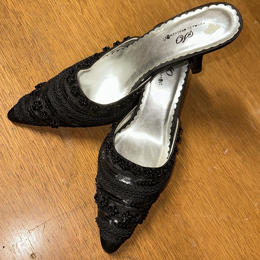 Black Sequined Kitten Heels